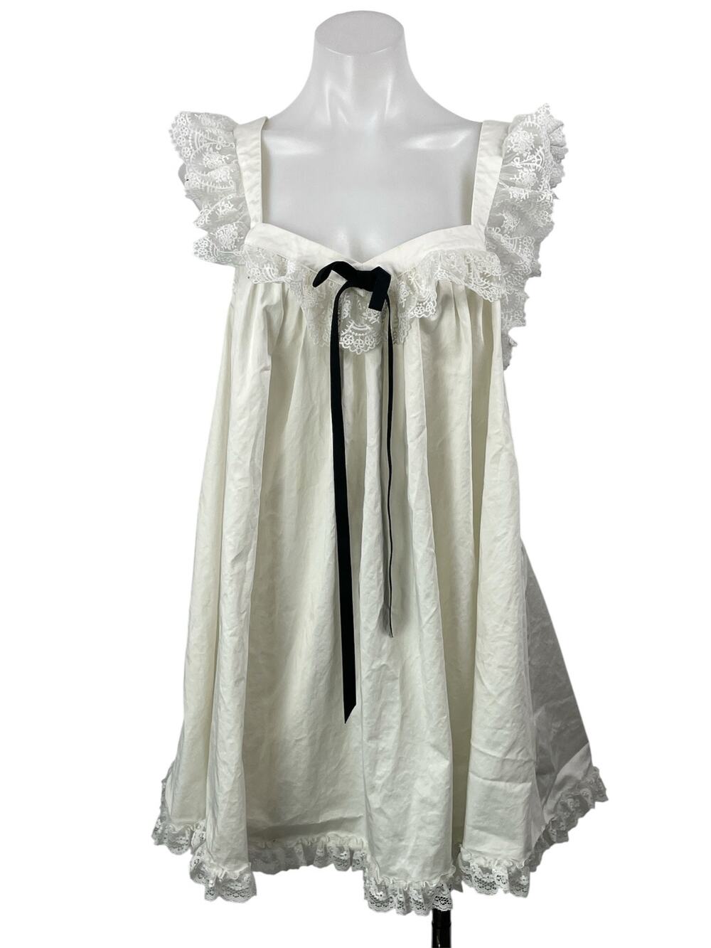 For Love & Lemons White Sleeveless Ruffles Lace Straps Babydoll Mini Dress Sz L